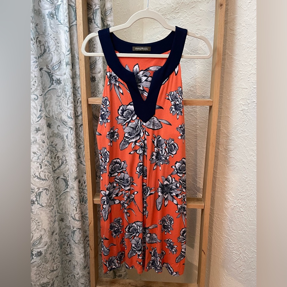 Tommy Bahama Dress Womens  Navy Coral Floral Sleeveless Resort Beach Tropical